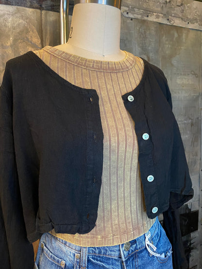 Linen, Crop Jacket - Black