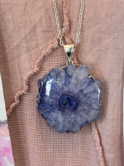 Dyed Large Purple Agate Slice Pendant