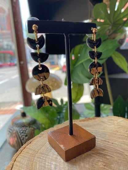 Small Moon Phase Dangles - Black with Gold Leaf *E11
