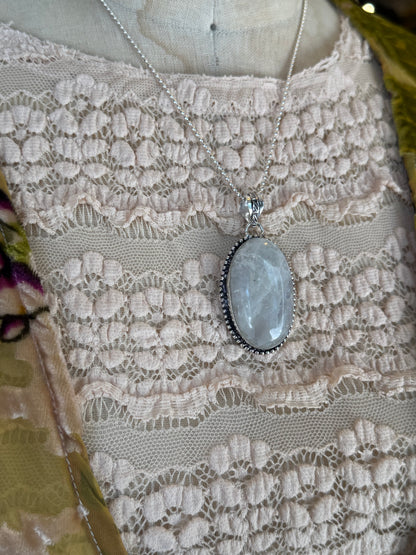 Oval Rainbow Moonstone Pendant