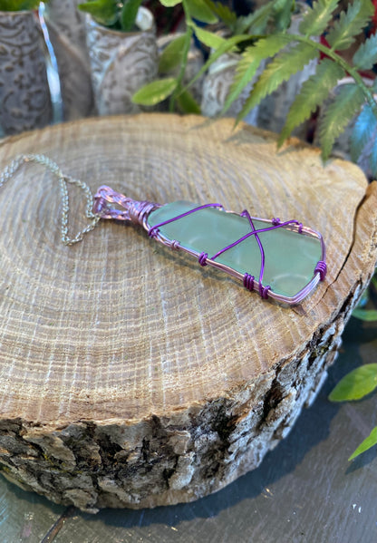 Light Pink Wire Wrapped Uranium Glass Necklace #IV108
