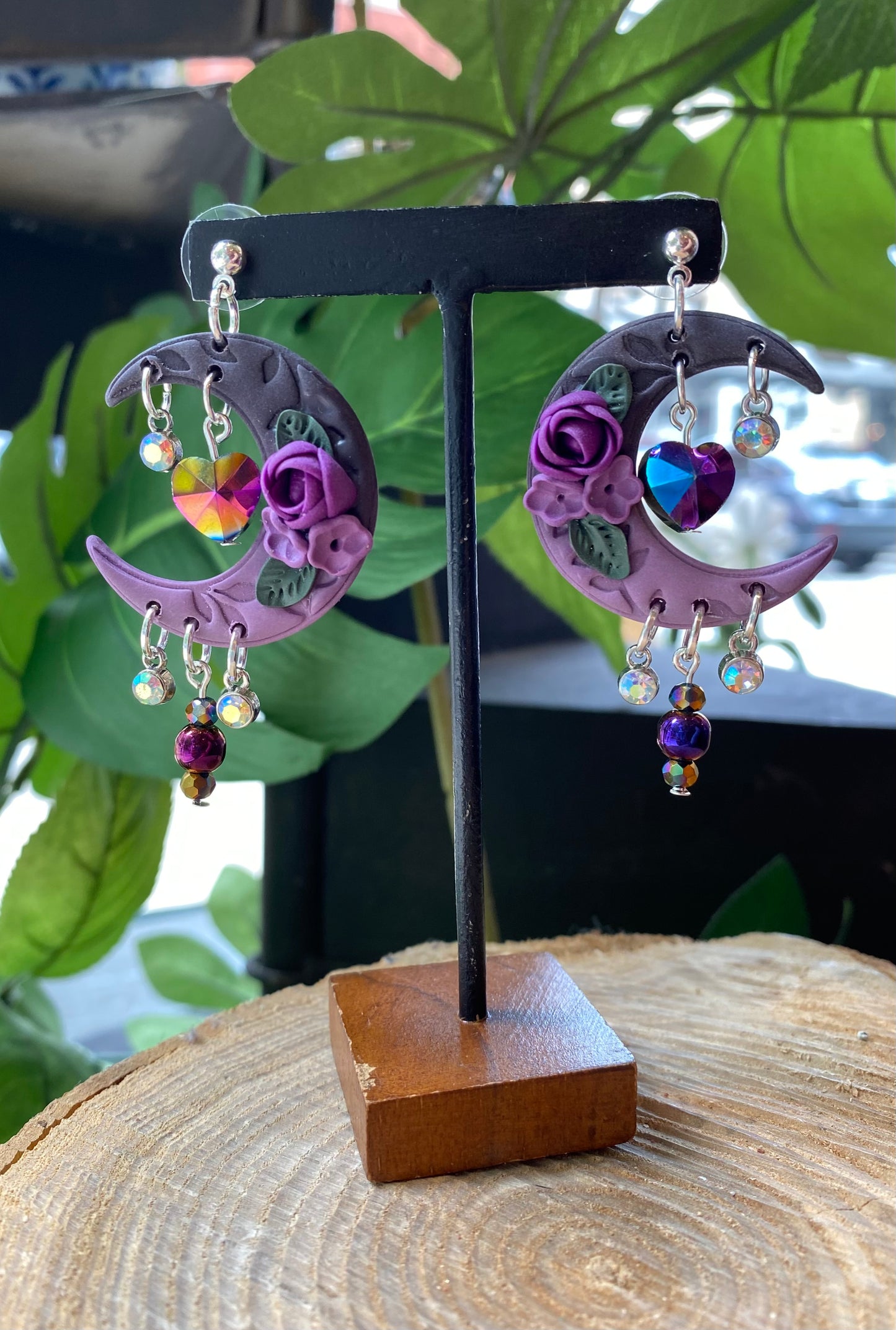 Purple Crescent Moon Dangles *E18
