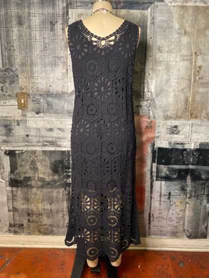 Crochet Sleeveless Maxi Dress- Black