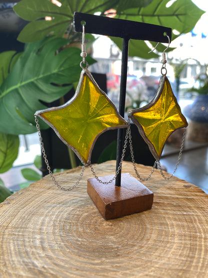 Yellow Starburst Glass Earrings with Chains - KC05*
