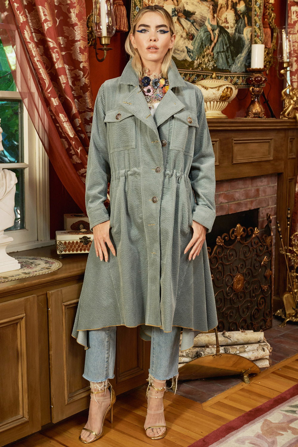 Sweet November Corduroy Trench Coat- Slate