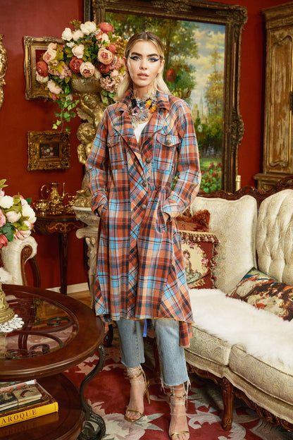 Sweet November Plaid Trench Coat- Vintage Wash