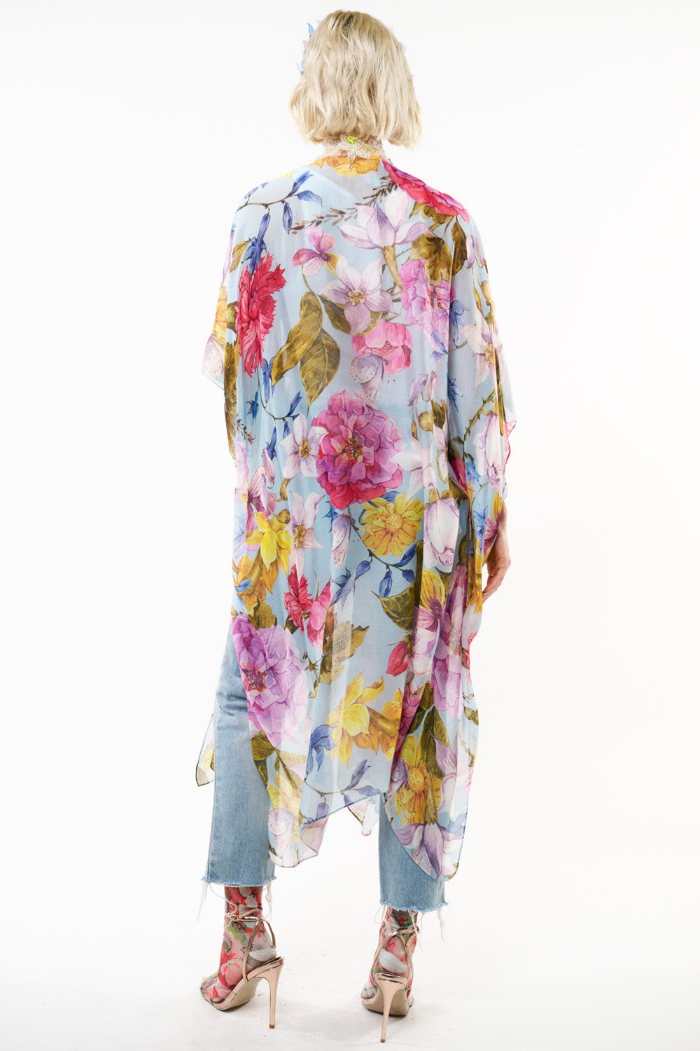 Roman Holiday Hand-Beaded Kimono - Sky Floral