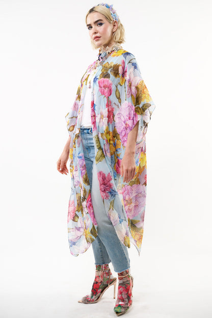 Roman Holiday Hand-Beaded Kimono - Sky Floral