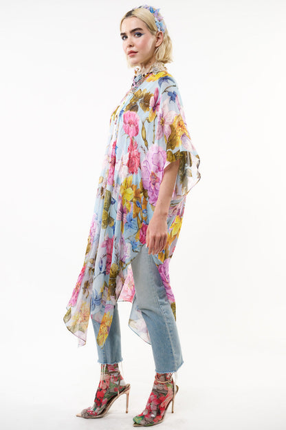 Roman Holiday Hand-Beaded Kimono - Sky Floral