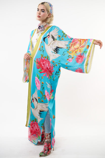 The Legend Of The Crane Maxi Kimono - Teal