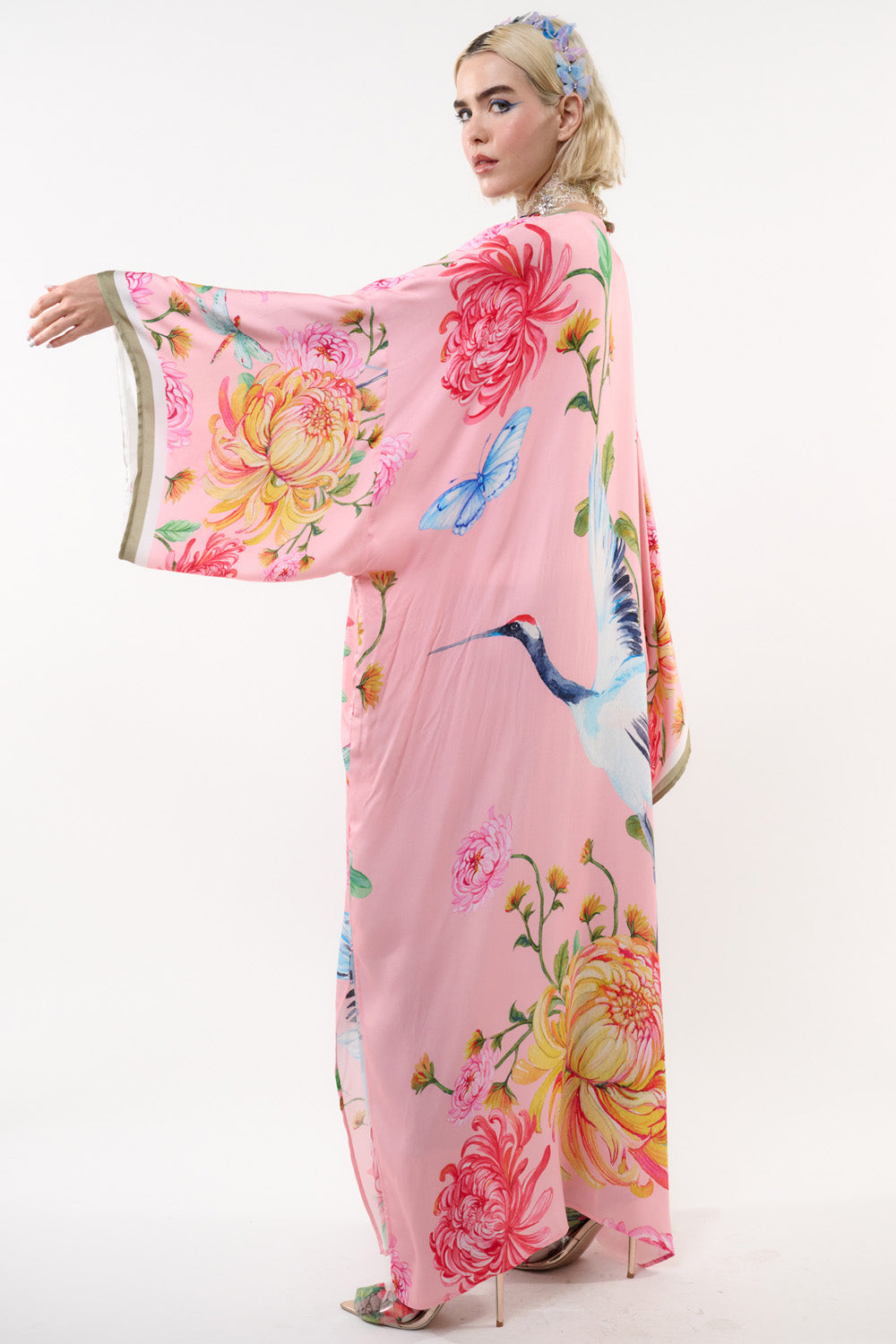 The Legend Of The Crane Maxi Kimono - Rose