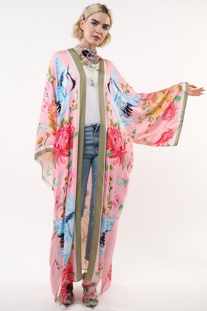 The Legend Of The Crane Maxi Kimono - Rose