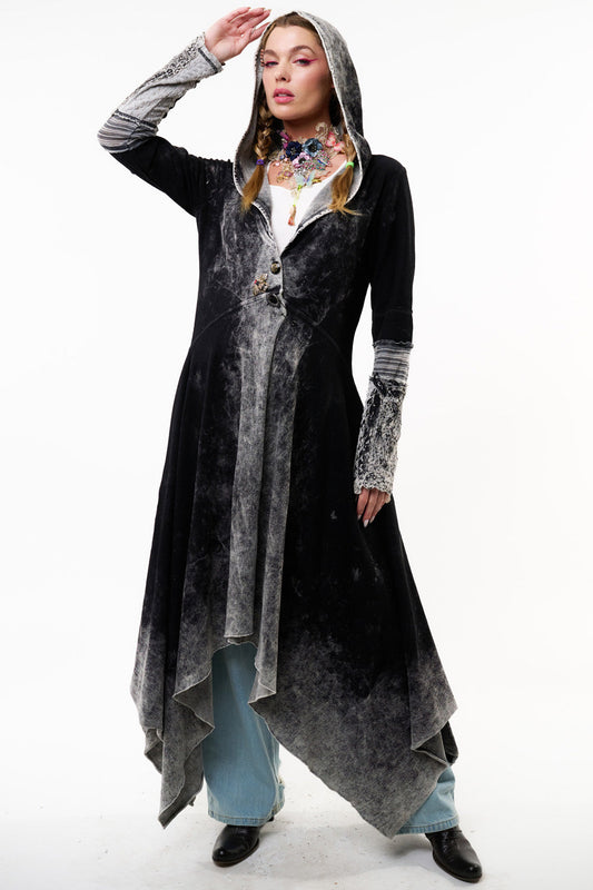 Forest Goddess French Terry Coat - Black Acid