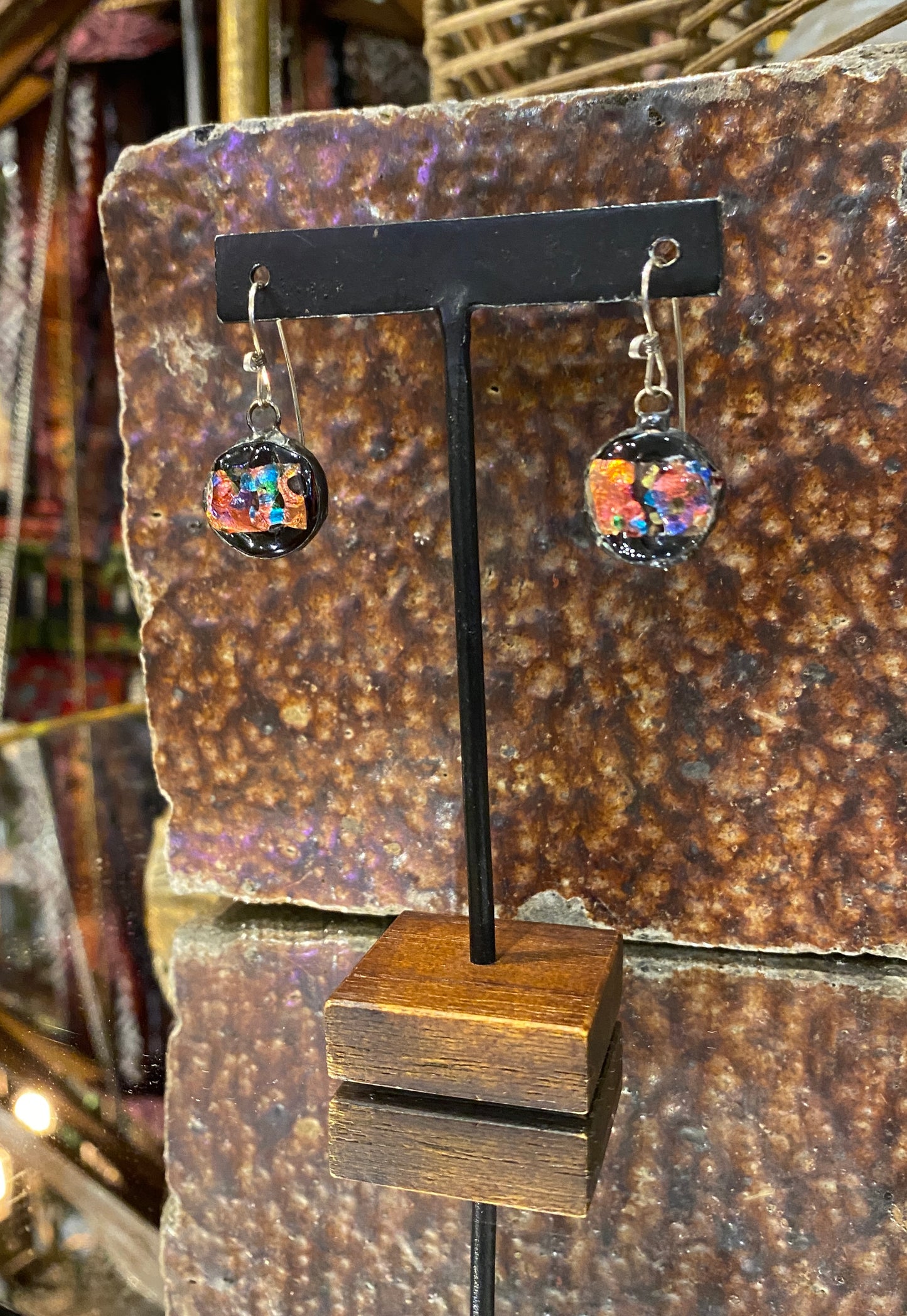 Vintage Round Japanese Foil Earrings