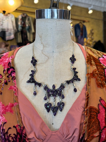 Amethyst Teardrop Cluster Necklace