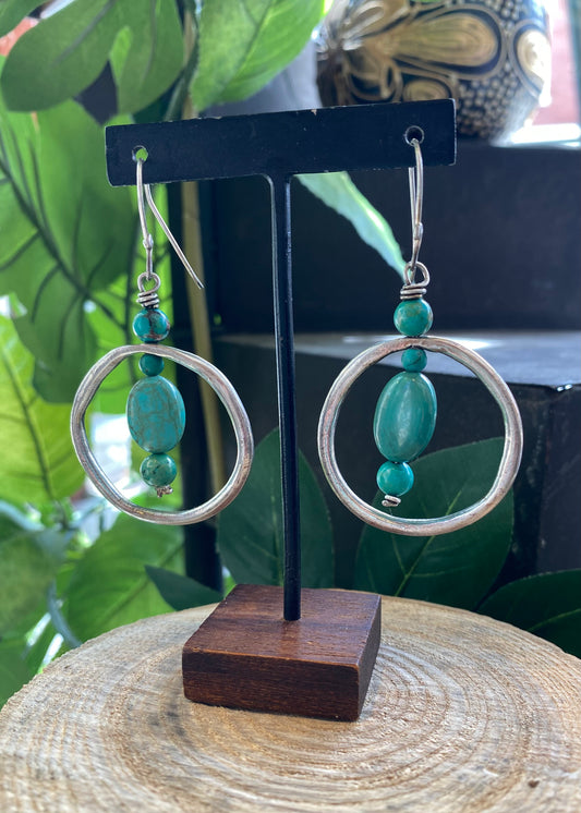 Fine Silver Turquoise Hoops Earring *425E-35