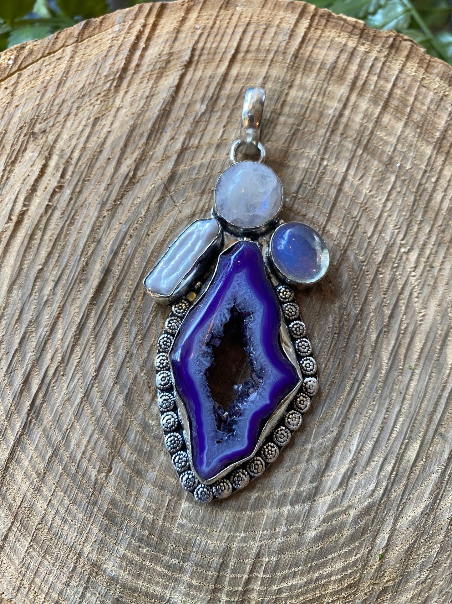 Dyed Amethyst Pearl Moonstone Pendant
