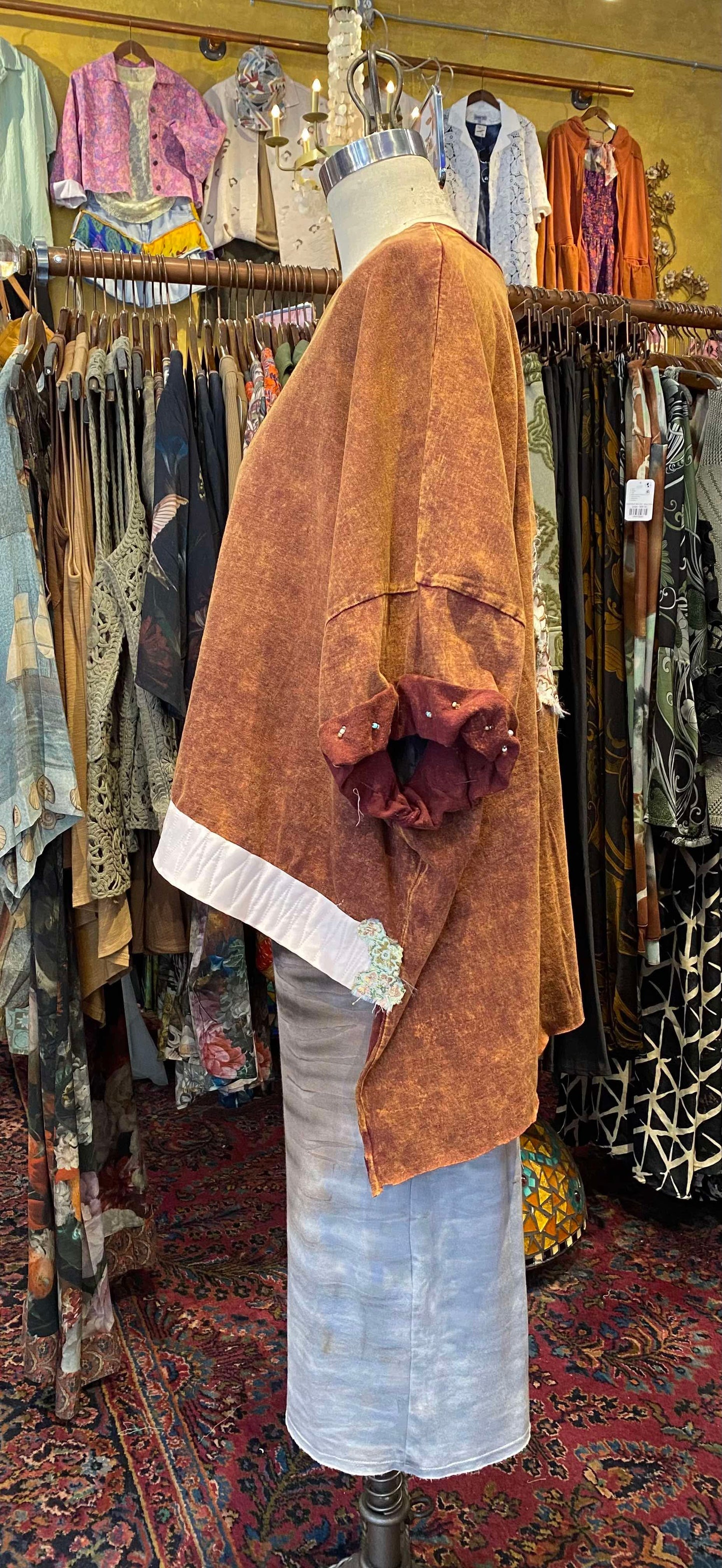 Floral Appliques Orange Mineral Wash Zenana Tunic - Alicia Hollingsworth*