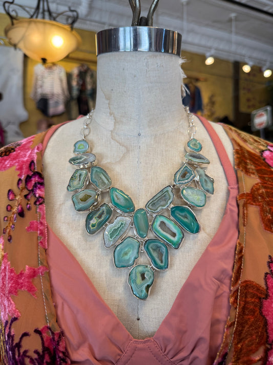 Seafoam Dyed Agate Cluster Necklace