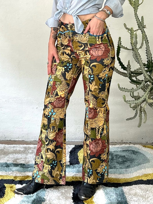 Wild child corduroy pants-cheetah floral