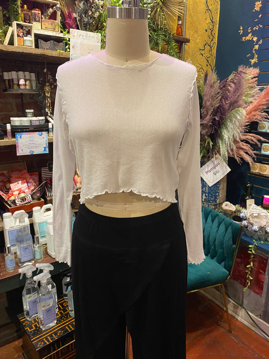 Tulle Curved Crop Top - White