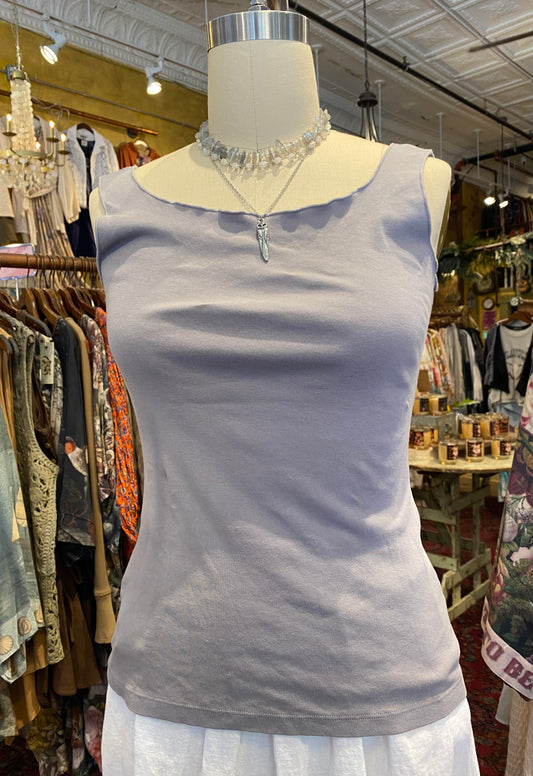 Fitted Tank Top w/ Lettuce Hem - Platinum
