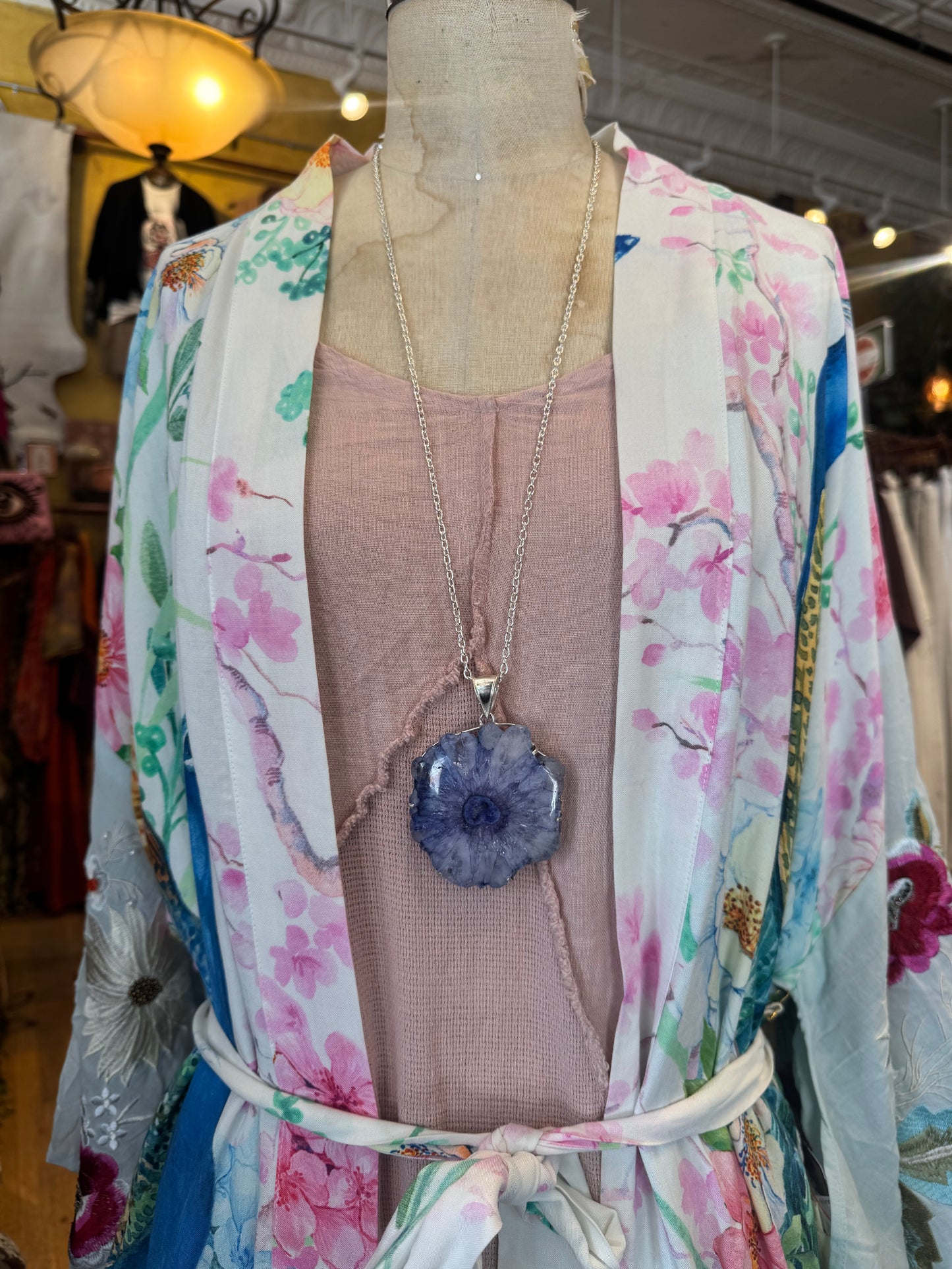 Dyed Large Purple Agate Slice Pendant