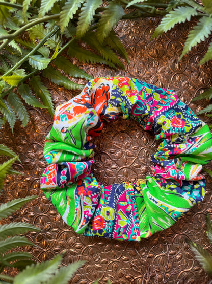 Tiger / Lime Green Leaves Scrunchie #SS17 (2)*