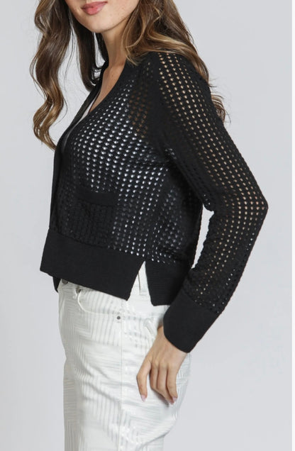 Cropped Open Knit Cardigan - Black