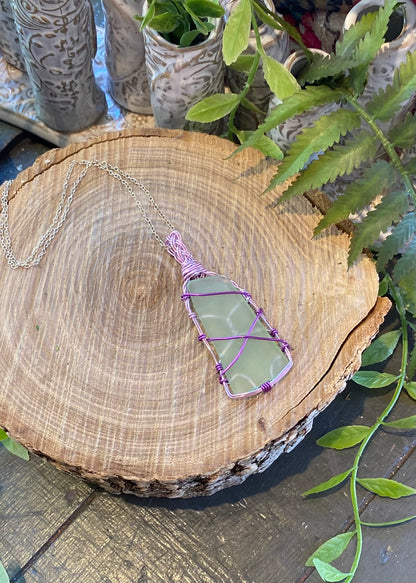 Light Pink Wire Wrapped Uranium Glass Necklace #IV108