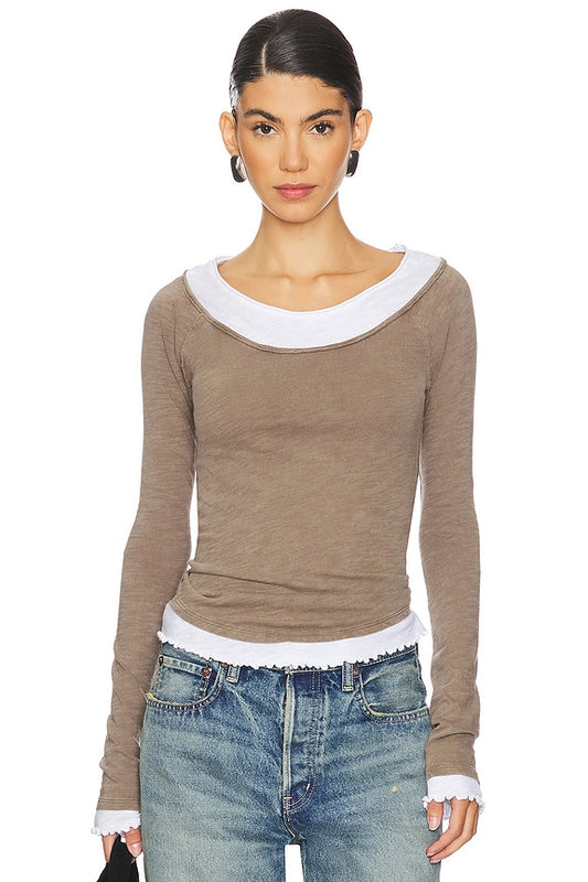 Twos A Charm Top - Mocha & White