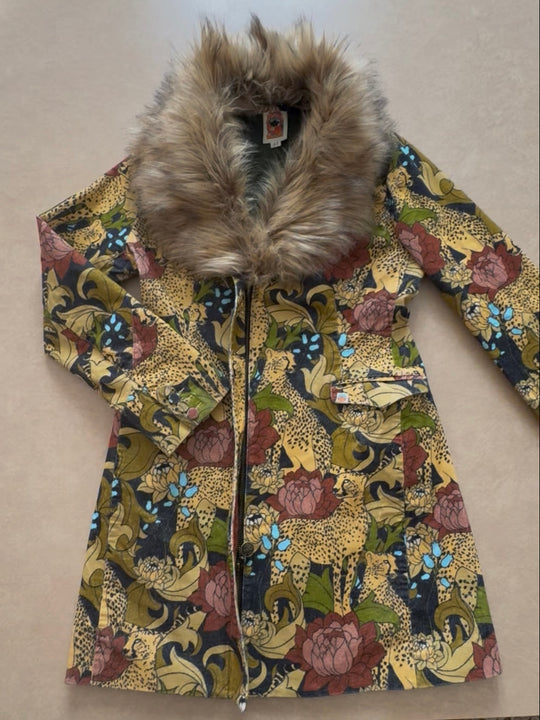 Wild child floral corduroy midi jacket-cheetah