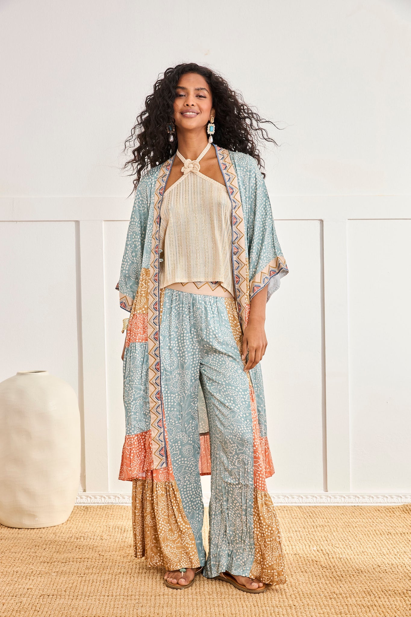 Embroidered Print  KIMONO - BLUE