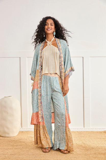 Embroidered Print  KIMONO - BLUE