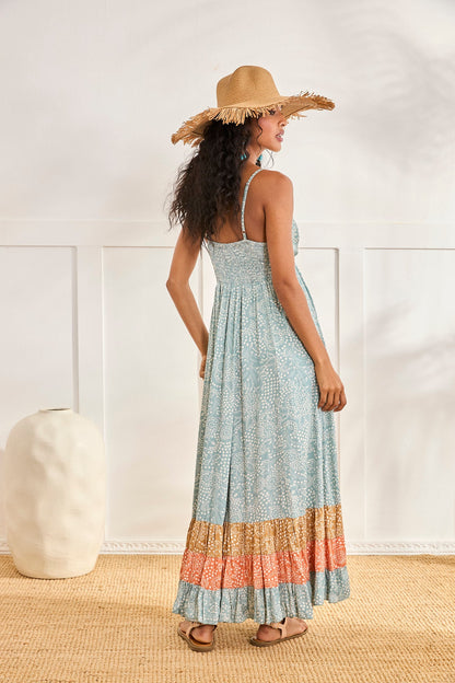 Long Multi Color Embroidered Print Dress