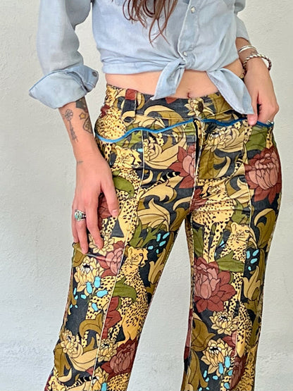 Wild child corduroy pants-cheetah floral