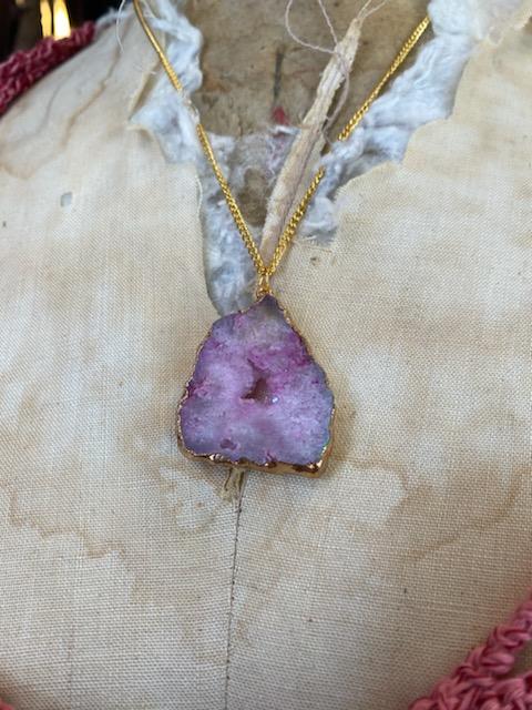 Pink Agate Slice Necklace #IV70