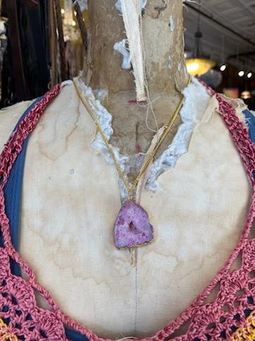 Pink Agate Slice Necklace #IV70