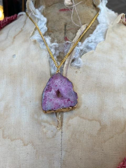 Pink Agate Slice Necklace #IV70