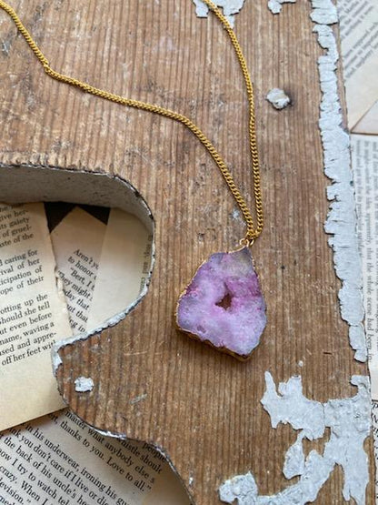 Pink Agate Slice Necklace #IV70