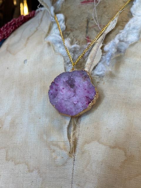 Pink Agate Slice Necklace #IV69