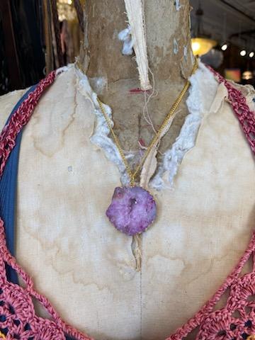 Pink Agate Slice Necklace #IV69