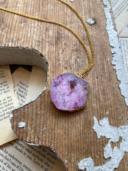 Pink Agate Slice Necklace #IV69