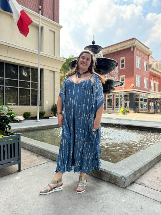 Plus Size Printed V Neck Dress - NAVY