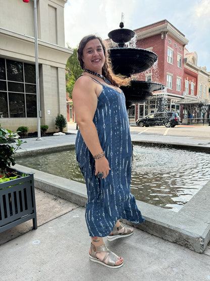 Plus Size Printed V Neck Dress - NAVY