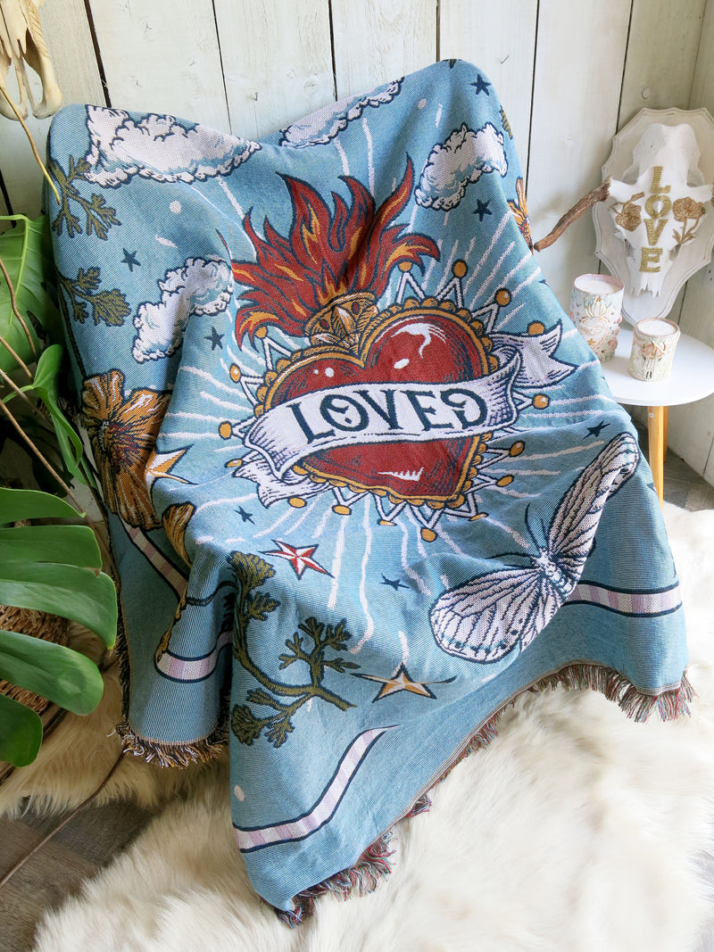 'Loved' Woven Cotton Throw Blanket - La De Da