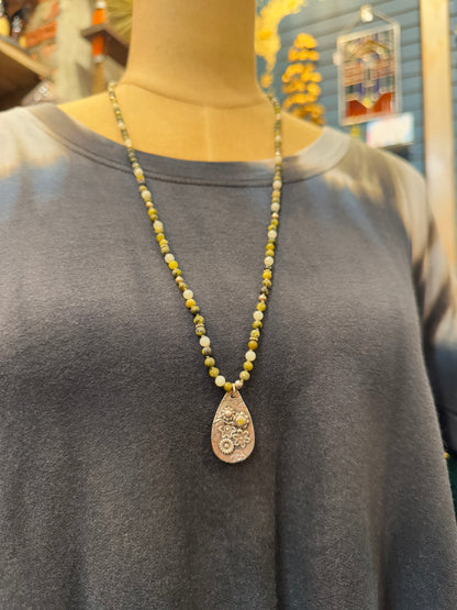 Jasper w/ Silver Floral Pendant Necklace* #LLD8