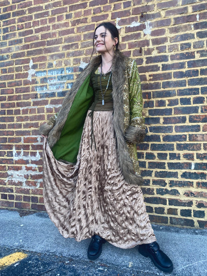 Handmade Vintage Embroidered Fur Jacket Coat - Green