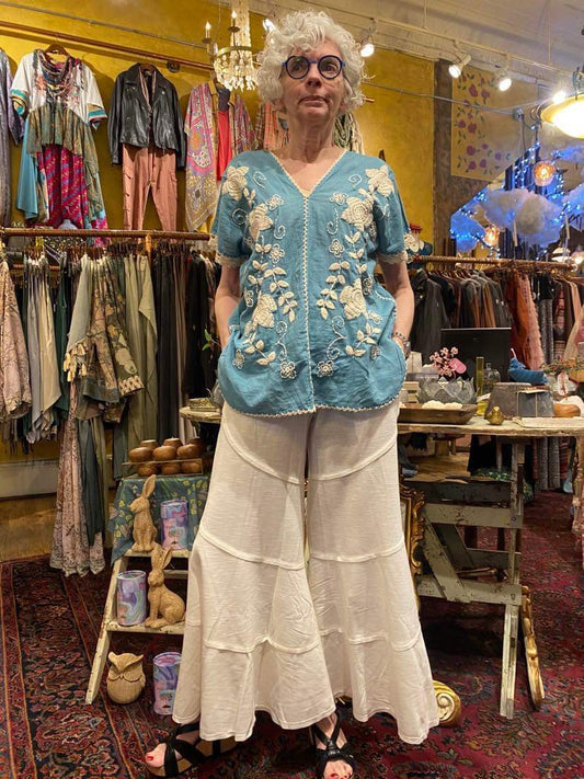 Soft Turquoise Flora Top