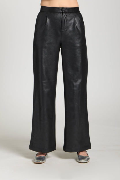 Vegan Leather Pleated Trousers - Black